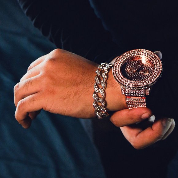 Men's Rose Gold Steel Iced Out Watch!